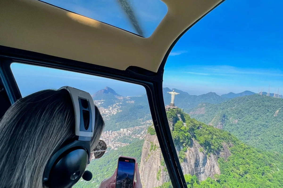 Ipanema and Leblon beaches and Lagoa Rodrigo de Freitas viewed from a helicopter over Rio de Janeiro