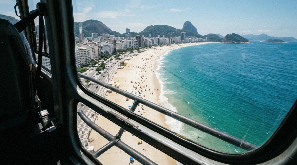 Copacabana beach seen from the cabin window, the view a helicopter ride Rio de Janeiro price buys you