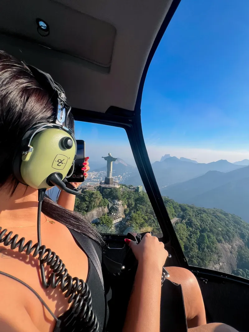 Helicopter circling the Christ the Redeemer statue on a helicopter ride in Rio de Janeiro, Brazil